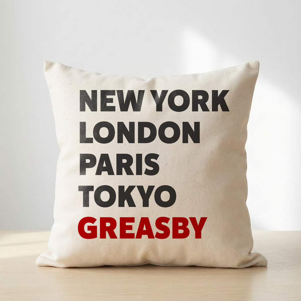 Greasby typography cushion