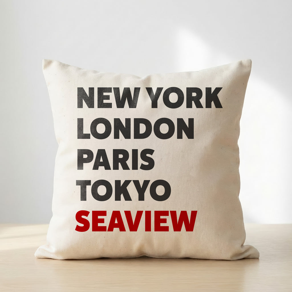 Seaview typography cushion