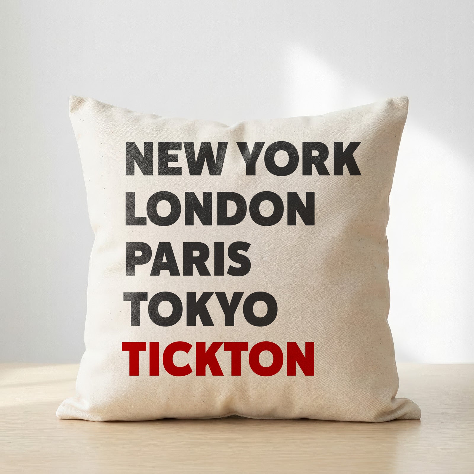 Tickton typography cushion