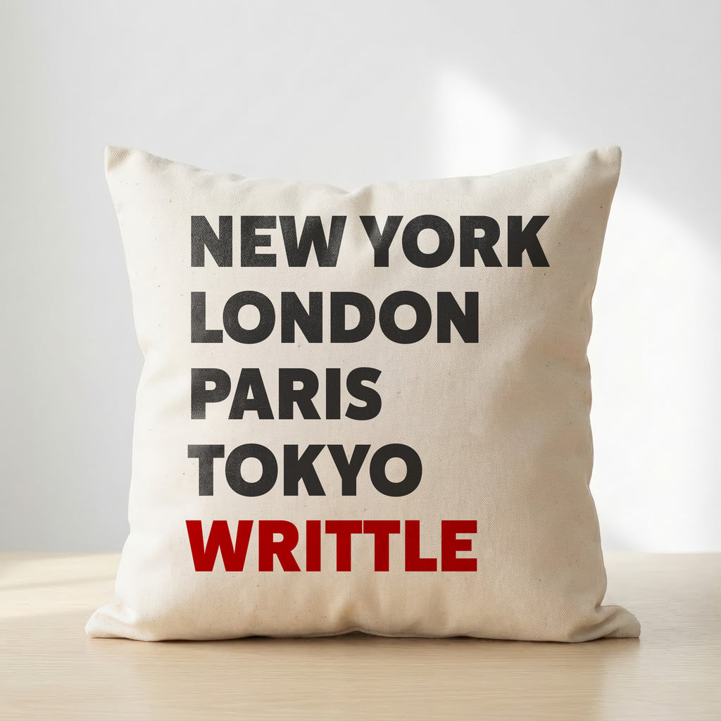 Writtle typography cushion