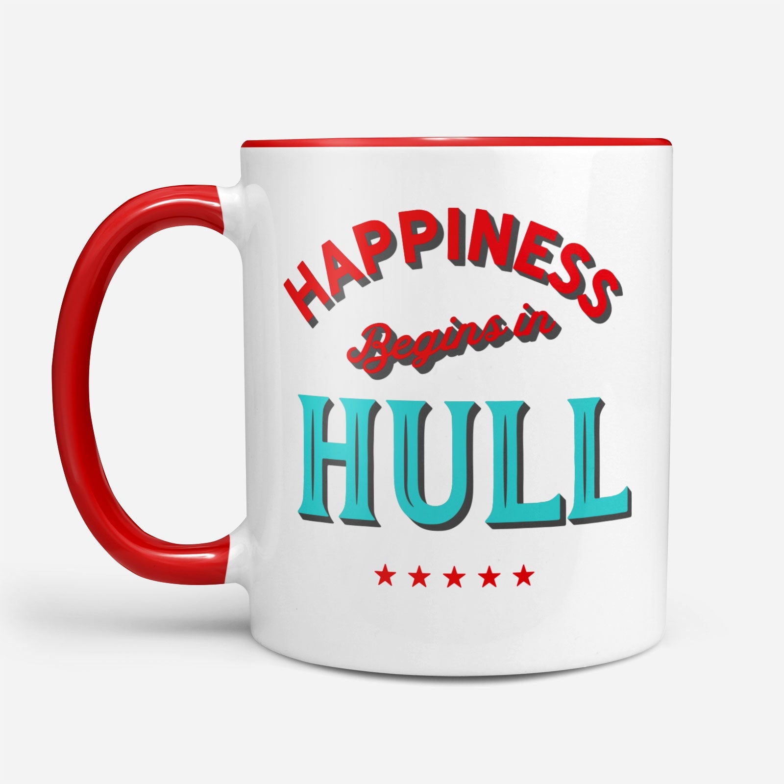 HAPPINESS BEGINS IN HULL - Coffee Mug - Funny Gift Present for Someone from Hull