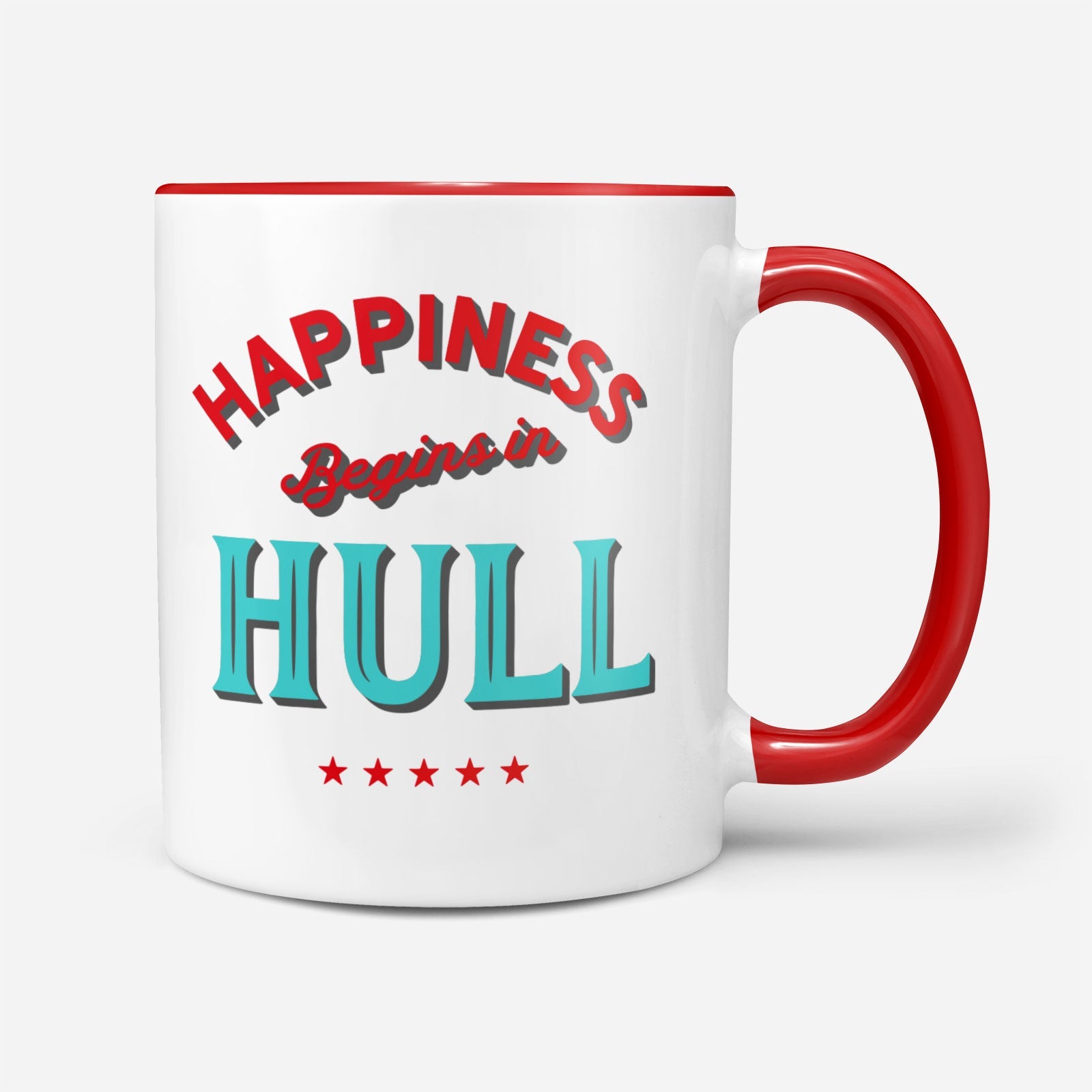 HAPPINESS BEGINS IN HULL - Coffee Mug - Funny Gift Present for Someone from Hull