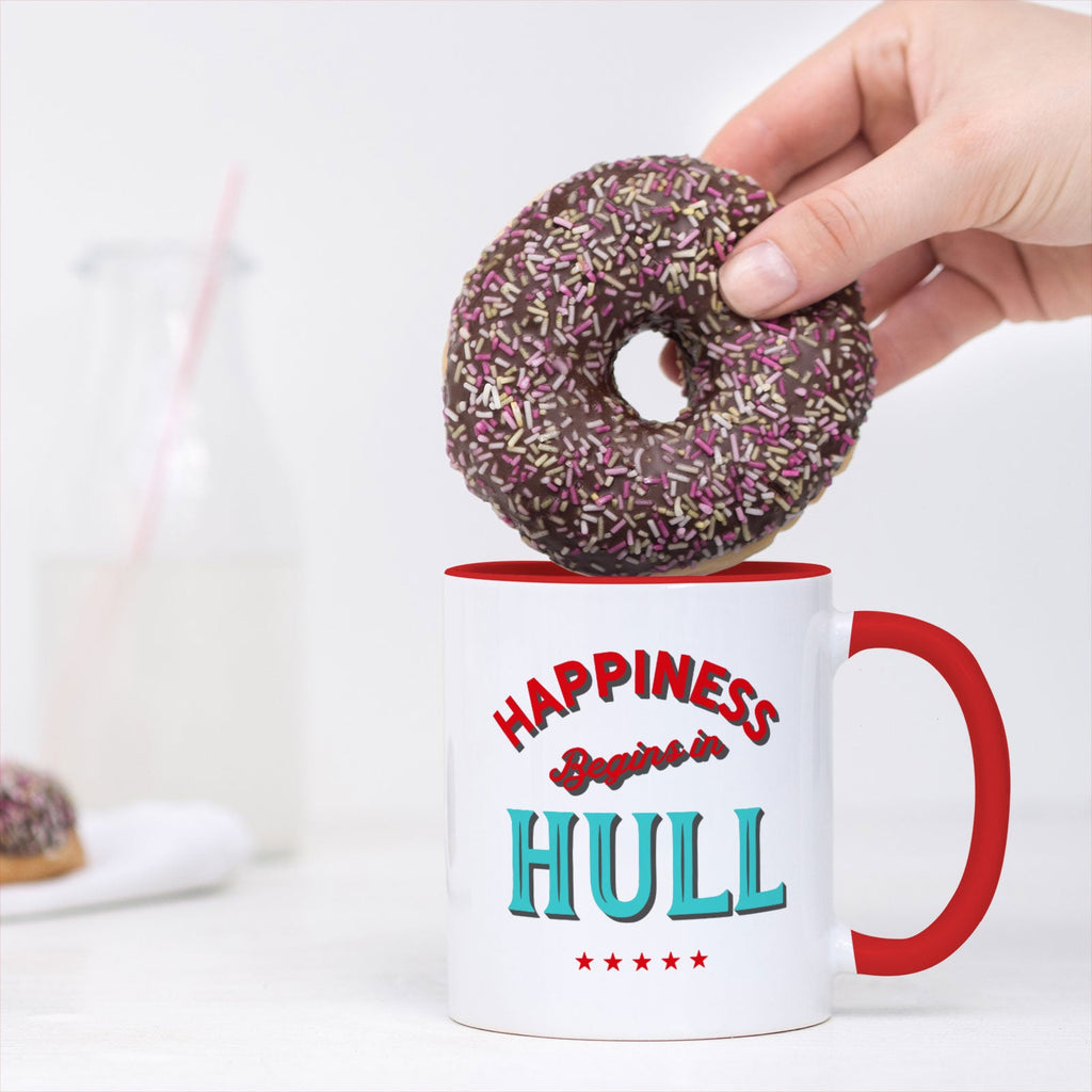 HAPPINESS BEGINS IN HULL - Coffee Mug - Funny Gift Present for Someone from Hull