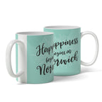 HAPPINESS BEGINS IN NORWICH - Coffee Mug - Funny Gift Present for Someone from Norwich
